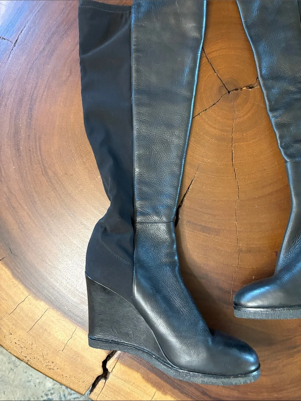 Vince Camuto Kaelen Knee High Wedge Boots Black Leather Tall Boots Sz 9.5
